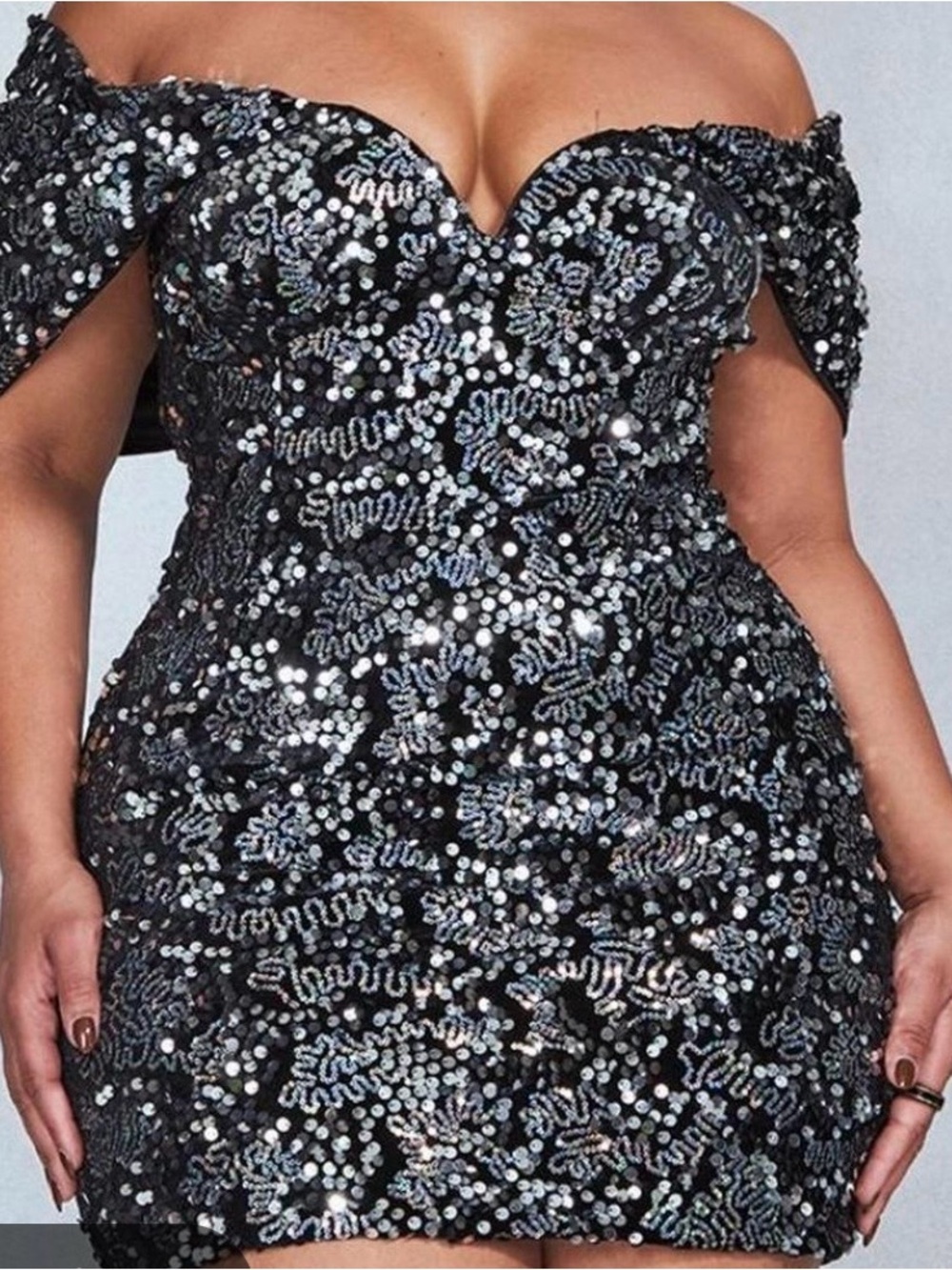 Off-Shoulder Black Sequin Bodycon Dress